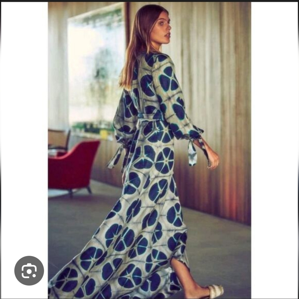 Alexis Titus Kalani Silk Ocean Print Flounce Wrap Maxi Dress